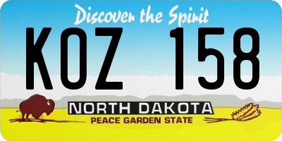 ND license plate KOZ158