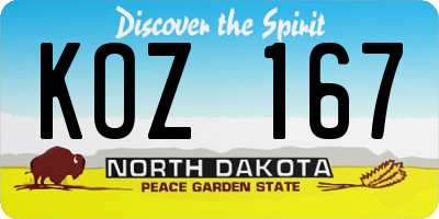 ND license plate KOZ167