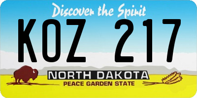 ND license plate KOZ217