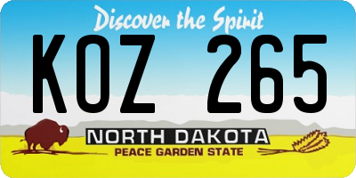 ND license plate KOZ265