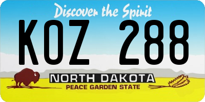 ND license plate KOZ288