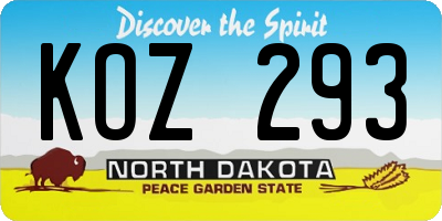 ND license plate KOZ293