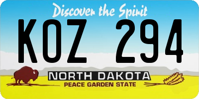 ND license plate KOZ294