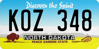 ND license plate KOZ348