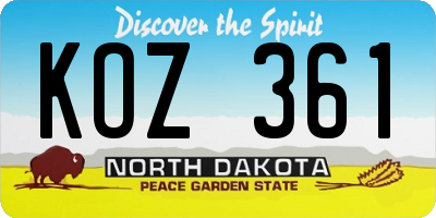 ND license plate KOZ361