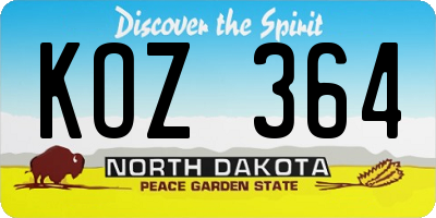 ND license plate KOZ364