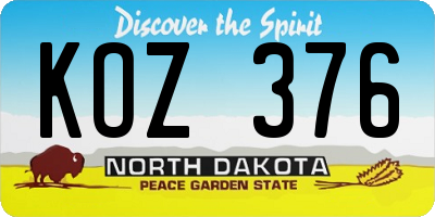 ND license plate KOZ376