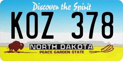 ND license plate KOZ378