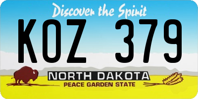ND license plate KOZ379
