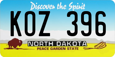 ND license plate KOZ396