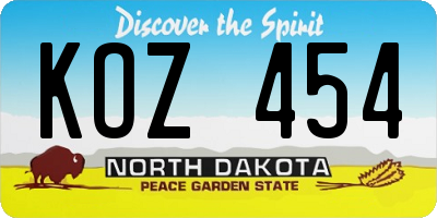 ND license plate KOZ454
