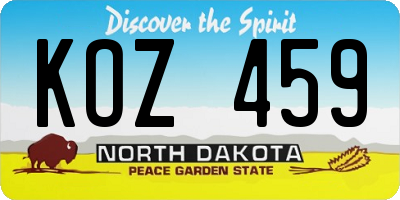 ND license plate KOZ459