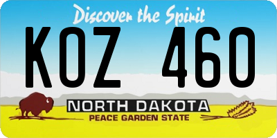 ND license plate KOZ460