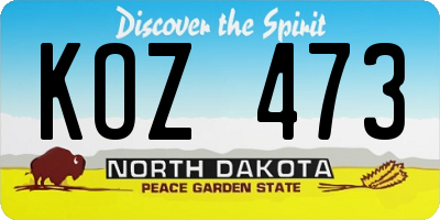 ND license plate KOZ473