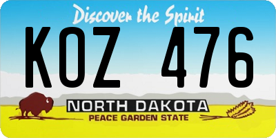 ND license plate KOZ476