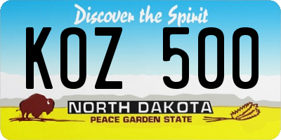 ND license plate KOZ500