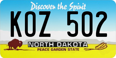ND license plate KOZ502