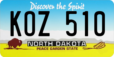 ND license plate KOZ510