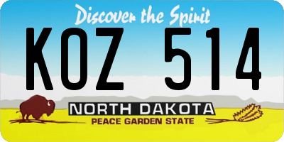 ND license plate KOZ514