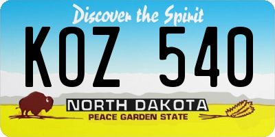 ND license plate KOZ540