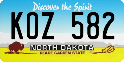 ND license plate KOZ582
