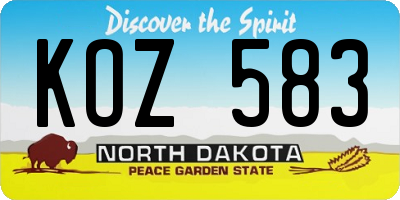 ND license plate KOZ583