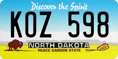 ND license plate KOZ598
