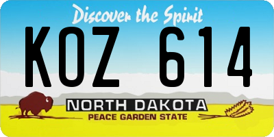 ND license plate KOZ614