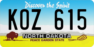 ND license plate KOZ615