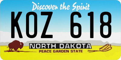 ND license plate KOZ618