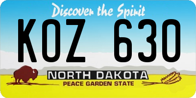 ND license plate KOZ630