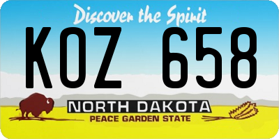 ND license plate KOZ658