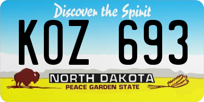 ND license plate KOZ693