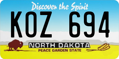 ND license plate KOZ694
