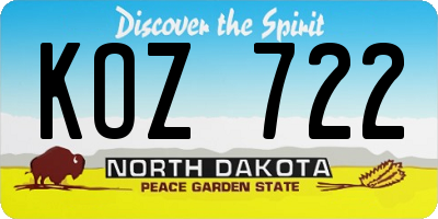 ND license plate KOZ722