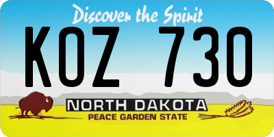ND license plate KOZ730