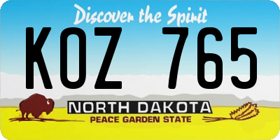 ND license plate KOZ765