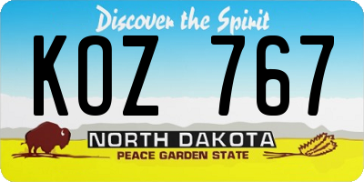 ND license plate KOZ767