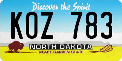 ND license plate KOZ783