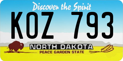ND license plate KOZ793