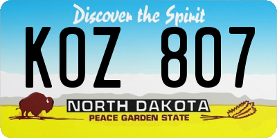 ND license plate KOZ807