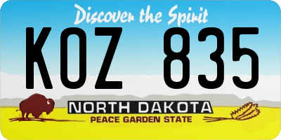 ND license plate KOZ835