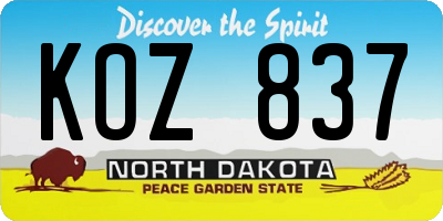 ND license plate KOZ837