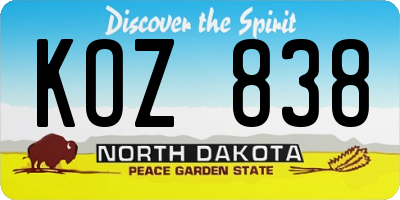 ND license plate KOZ838