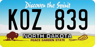 ND license plate KOZ839