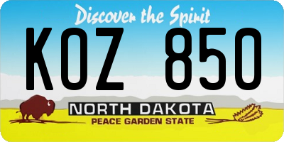 ND license plate KOZ850