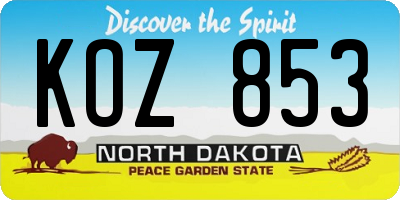 ND license plate KOZ853