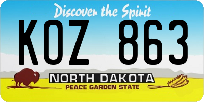 ND license plate KOZ863