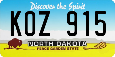 ND license plate KOZ915
