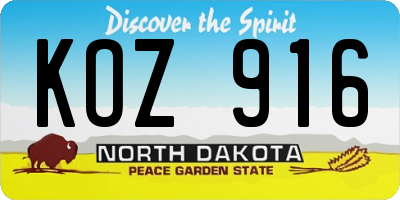 ND license plate KOZ916